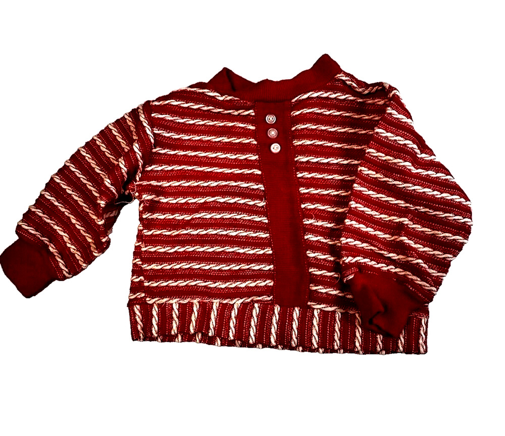 Vintage Play Pet Top Baby 12 - 18 Mos. Red Stripe Textured Knit Play Christmas